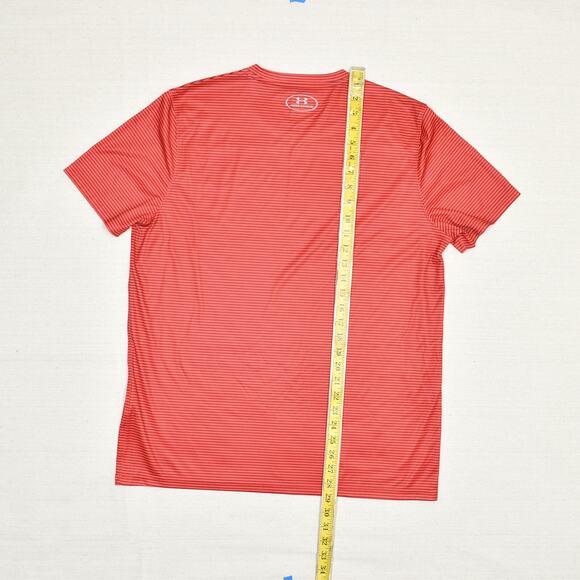 Under Armour Men T Shirt Crew Neck Striped Polyester Red Size L Loose Heatgear - Picture 5 of 8